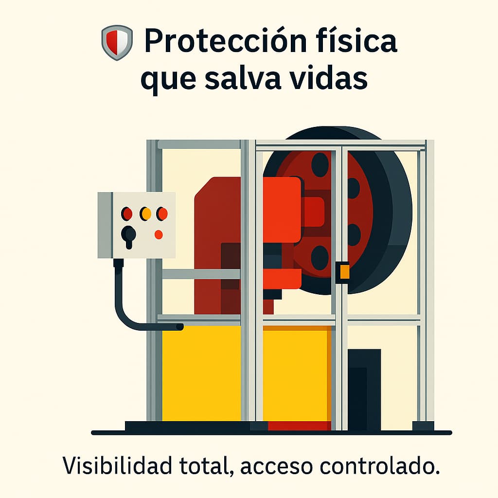 Prensa protegida con vallado de aluminio y policarbonato.